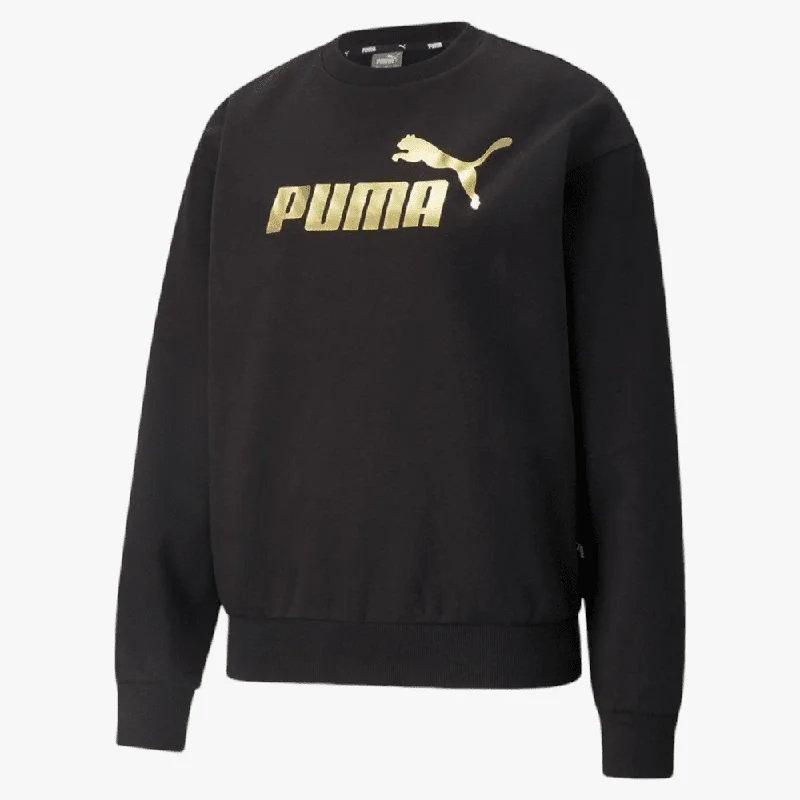 Puma Ladies Ess+ Metallic Logo Crew Sweater Black Stylish Fashionable Trendy