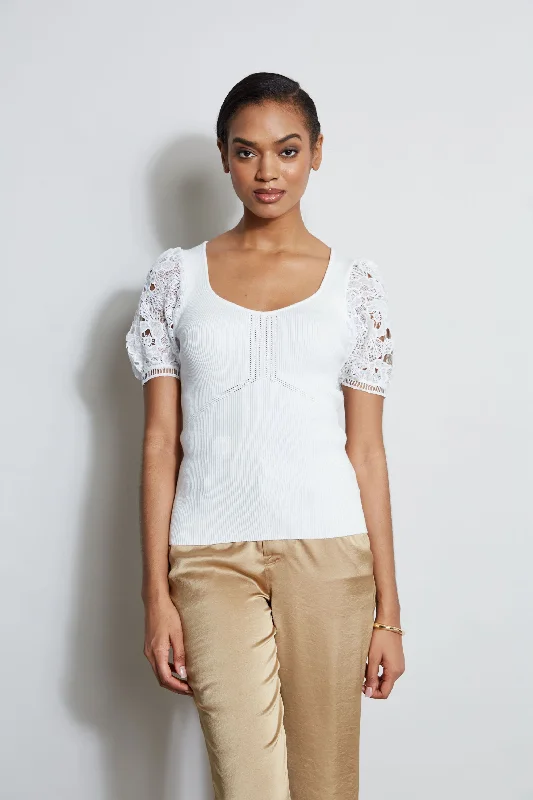 Lace Sleeve Sweater Glossy Satin Silk