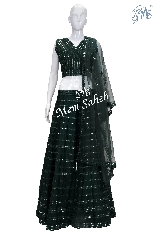 Crop Skirt Bottle Green Pure Georgette Mirror Work All Over maxi skirt elegant
