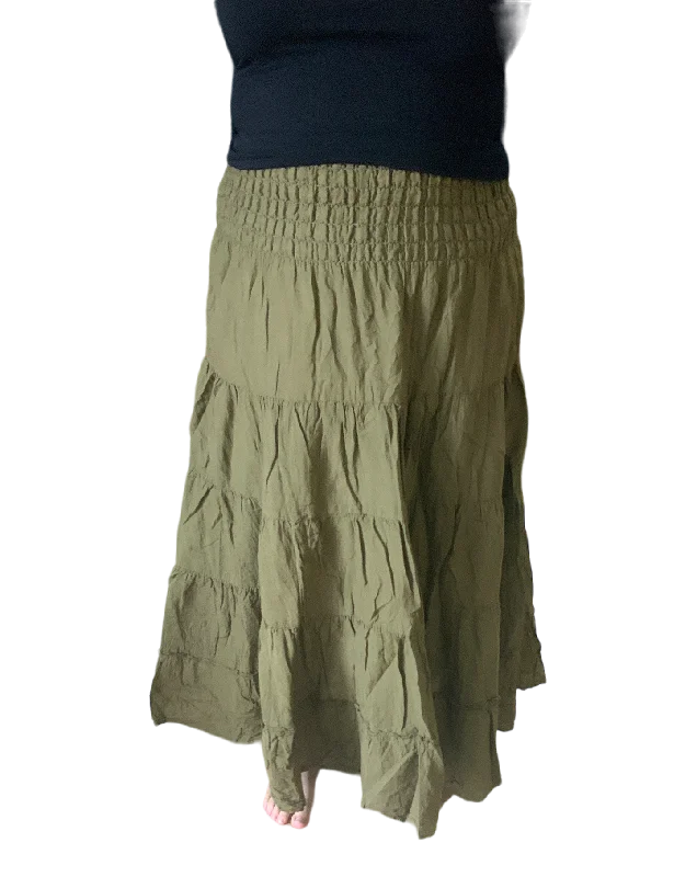 Olive Cotton Voile Tiered Skirt leather skirt refined