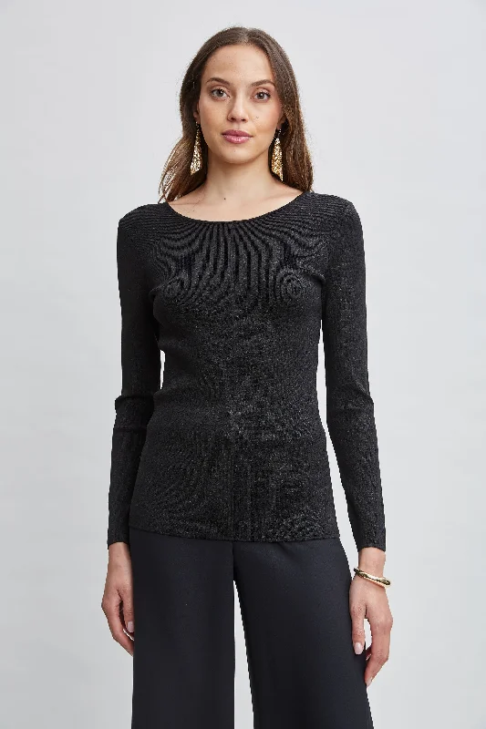 Draped Chain Lurex Sweater Elasticated Padded Insulated