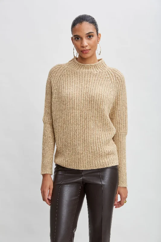 Metallic Mock Neck Sweater Seamless Knitted Crochet