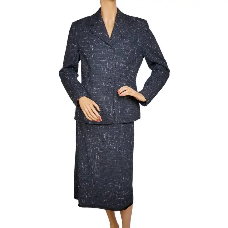 Vintage 1950s Skirt Suit Flecked Linear Pattern Size Medium silk skirt elegant
