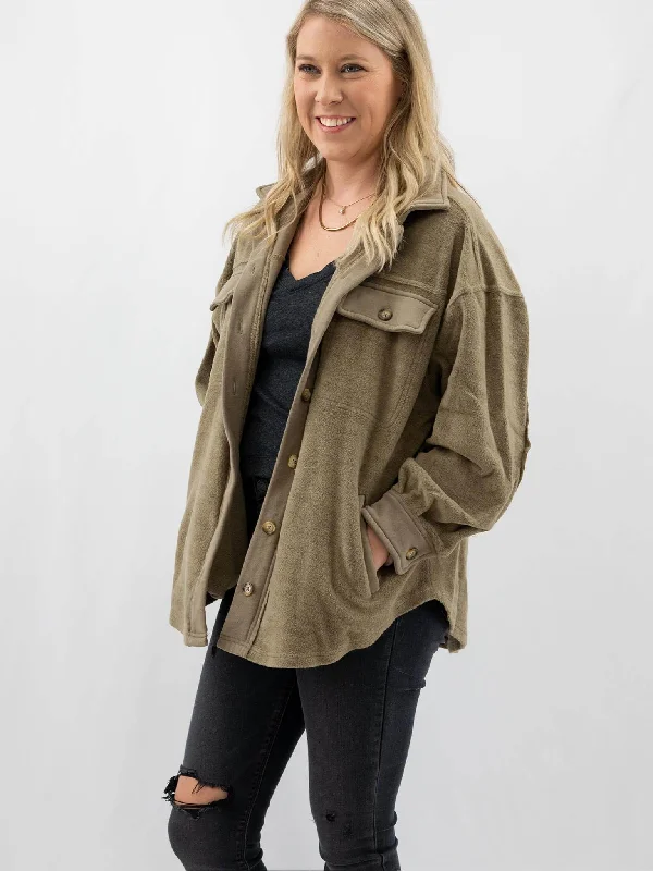 Olive Oversized Button Down Shirt Jacket Wool Jacket Cashmere Jacket Tweed Jacket
