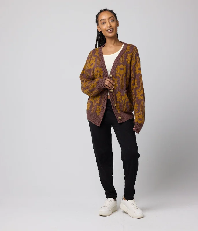Mars Sweater - Espresso Floral Hooded Sweater Collared Sweater Shawl Collar