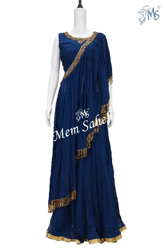 Crop Skirt Military Blue Georgette having Designer Dupatta with hangings seamless skirt comfort