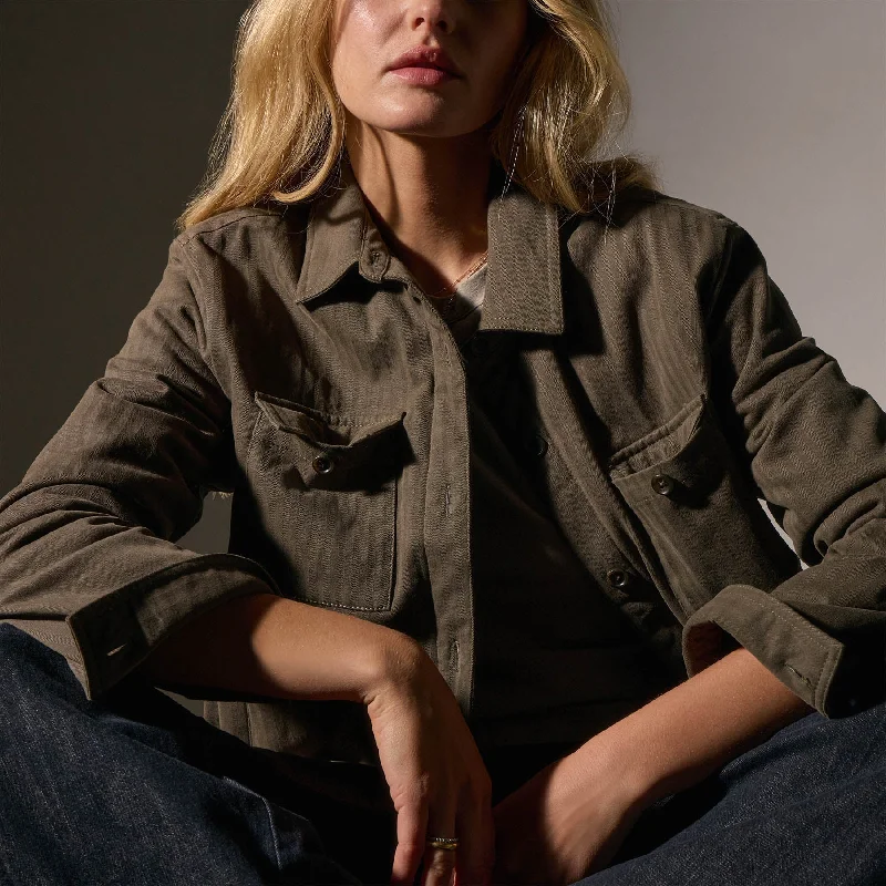 Herringbone Shirt Jacket - Army Green Appliqued Jacket Beaded Jacket Sequined Jacket