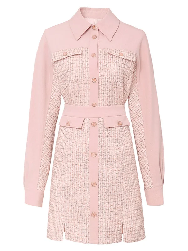 2PS Pink 1950S Vintage Classic Top And High Waist Short Skirt Suit velvet skirt plush