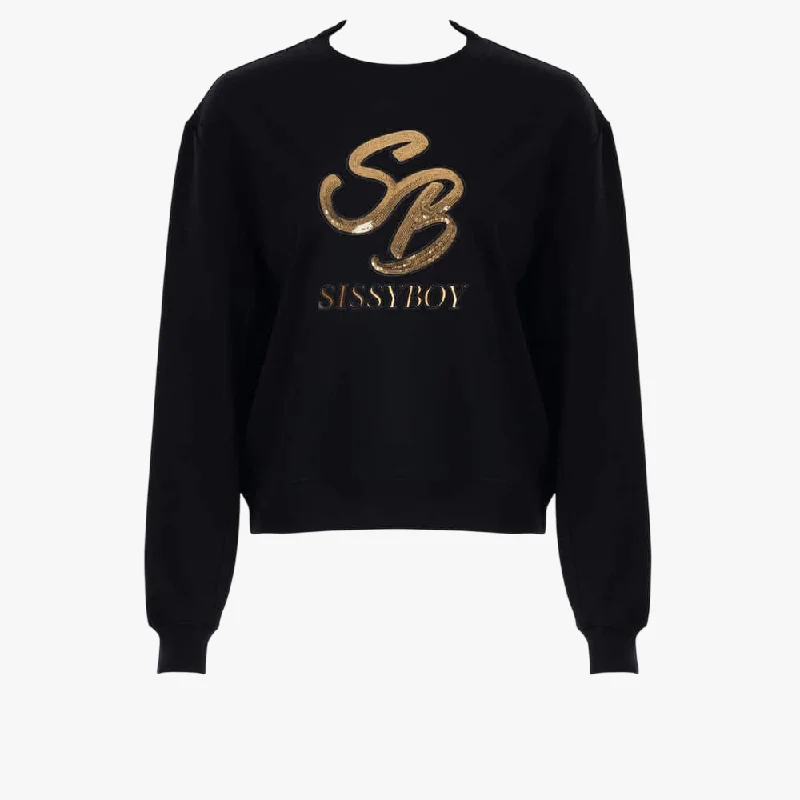 Sissy Boy Womens Sequin Embroid Sweater Black Collared Crew Neck Turtle Neck