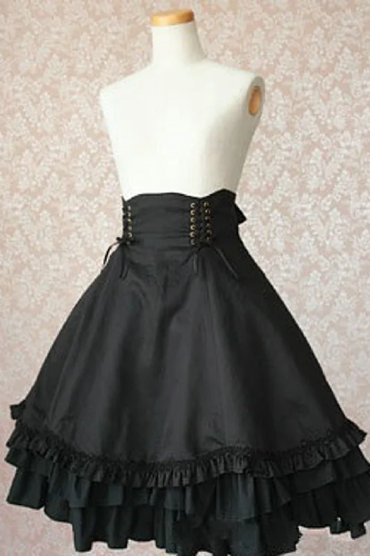 Black High Waisted Double Breasted Button Bowknot Ruffled Multi-Layer Gothic Lolita Skirt velvet skirt luxury