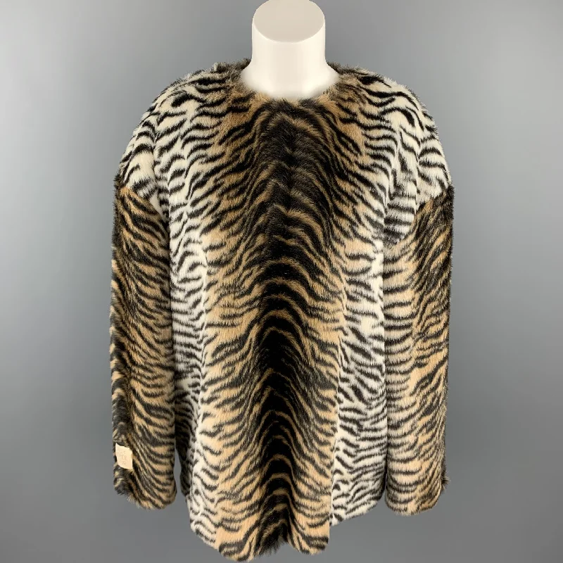 STELLA McCARTNEY Size M Black & Tan Tiger Print Faux Fur Oversized Sweater Layered Multi-layer Single Layer STELLA McCARTNEY Size M Black & Tan Tiger Print Faux Fur Oversized Sweater Layered Multi-layer Single Layer