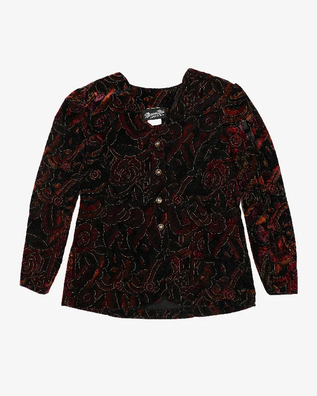 1990s Velvet With Floral Pattern Jacket - M Satin Jacket Silk Jacket Chiffon Jacket 1990s Velvet With Floral Pattern Jacket - M Satin Jacket Silk Jacket Chiffon Jacket
