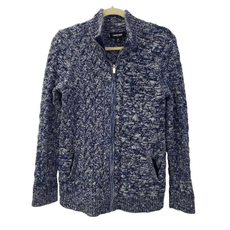 Lands' End Drifter Woven Knit Full Zip Sweater Shacket Size Medium Print Jacquard Patchwork Lands' End Drifter Woven Knit Full Zip Sweater Shacket Size Medium Print Jacquard Patchwork