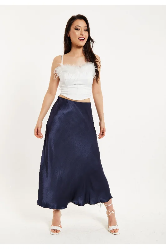 Bias Cut Navy Satin Skirt by Liquorish wool skirt sturdy