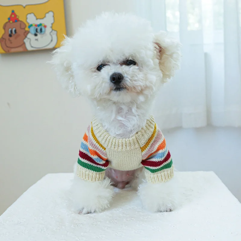 Pet dog cat rainbow sweater costume 816292705027 Fleece Sweater Nylon Polyester