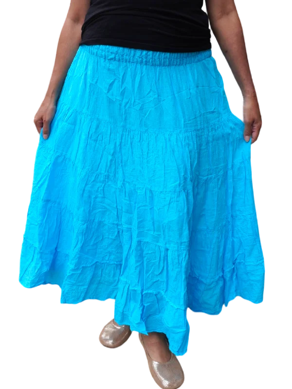 Bright Sky Blue Cotton Voile Tiered Skirt velvet skirt plush