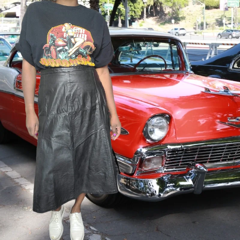 80s Vintage Black Leather Skirt Size XXL denim skirt fashionable