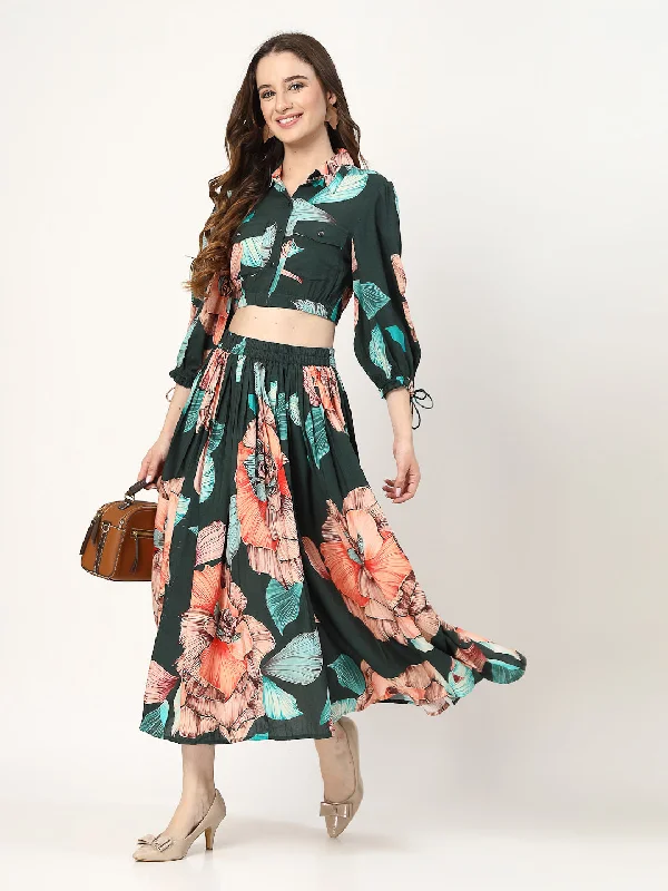 Floral Printed Top With Skirt Co-Ords Sets high waist skirt