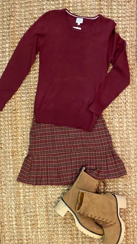 Burgundy Plaid Skirt *Clearance…no returns* cotton skirt soft