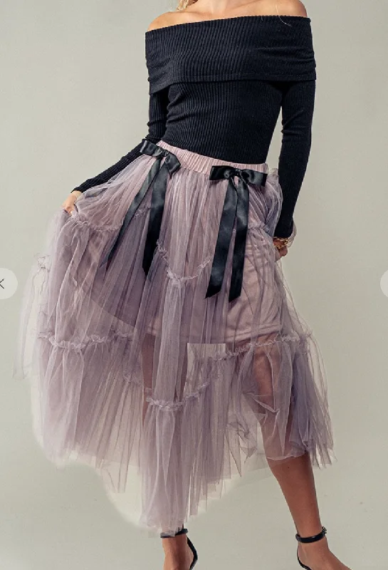 Sugar Plum Tulle Midi Skirt leather skirt sleek