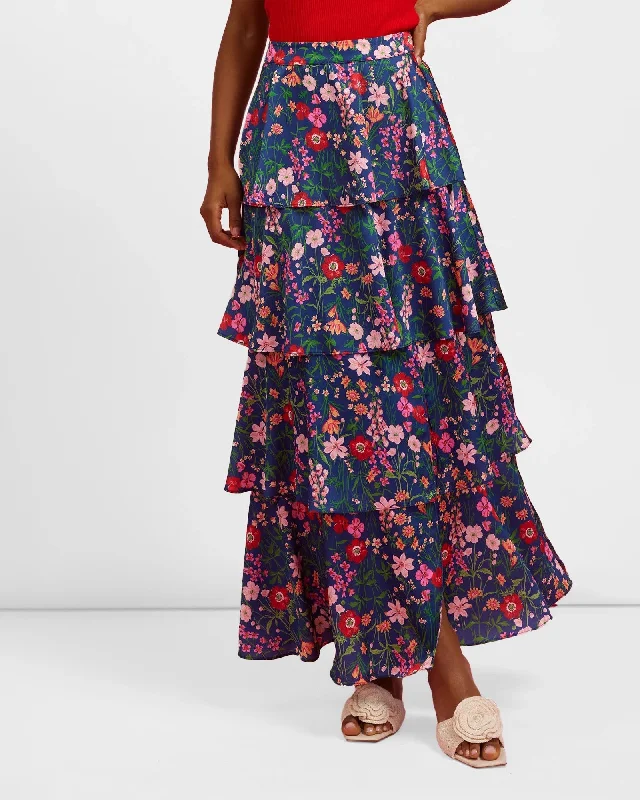 Tiered Floral Midi Skirt chiffon skirt flowing