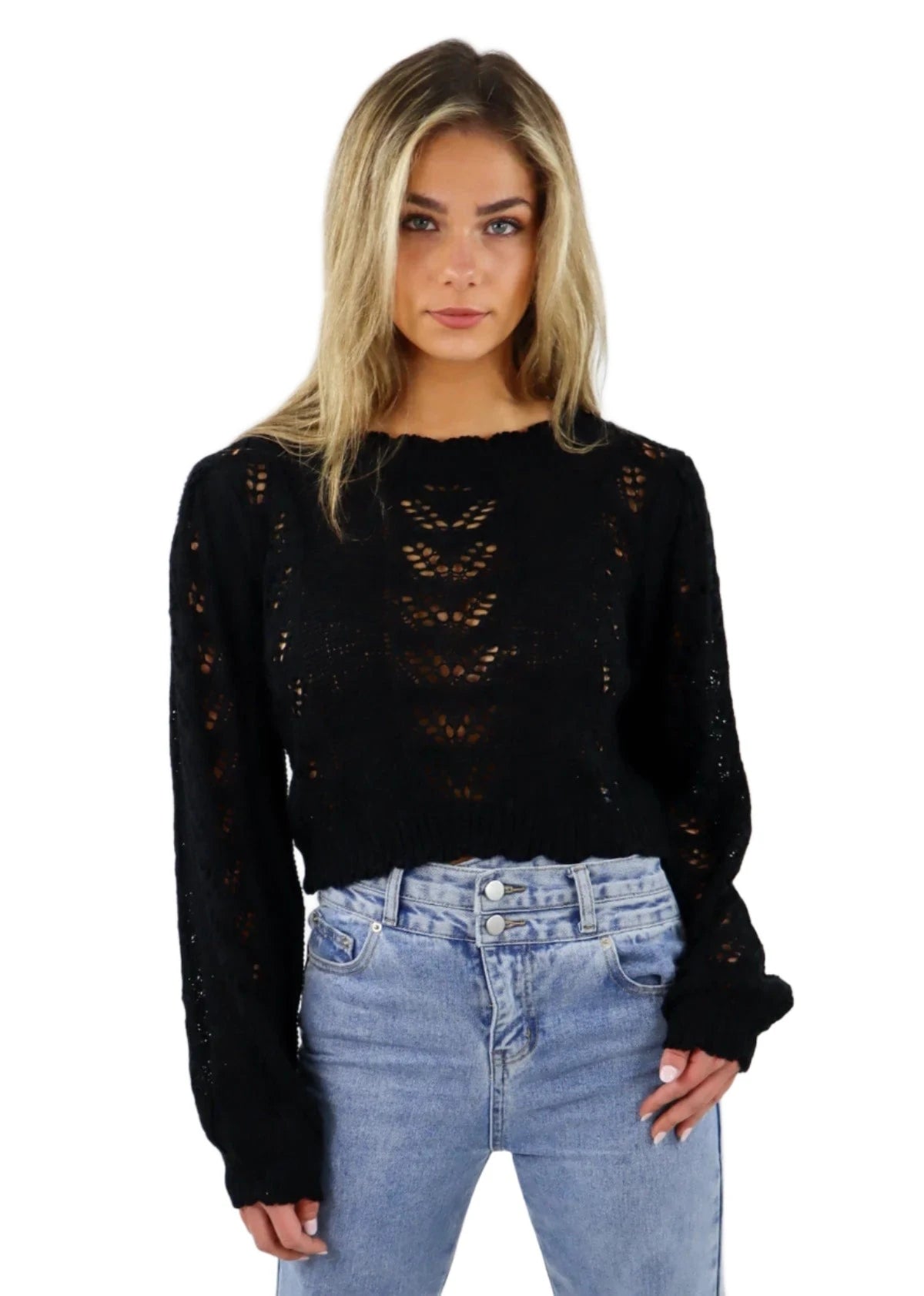 Rock N Rags - "Bohemian Rhapsody" Sweater - Black - Knit Balloon Sleeves High Neck Crew Neck V-Neck