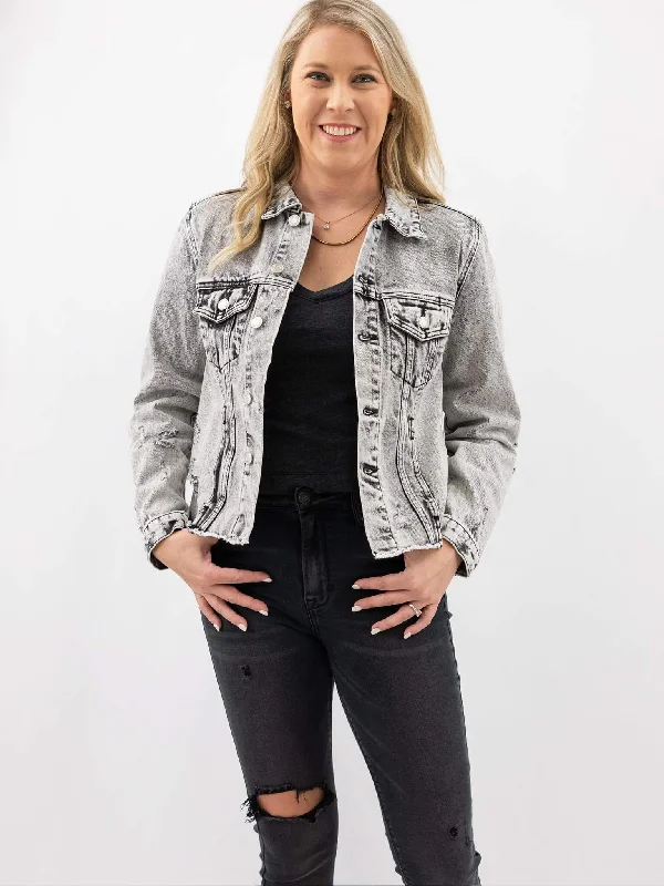 Distressed Black Acid Wash Crop Denim Jacket Print Jacket Jacquard Jacket Patchwork Jacket