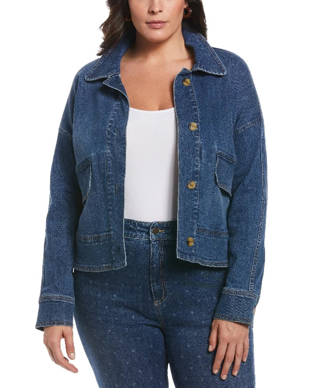 Plus Size Cropped Oversized Denim Jacket Ribbed Jacket Pleated Jacket Ruffled Jacket