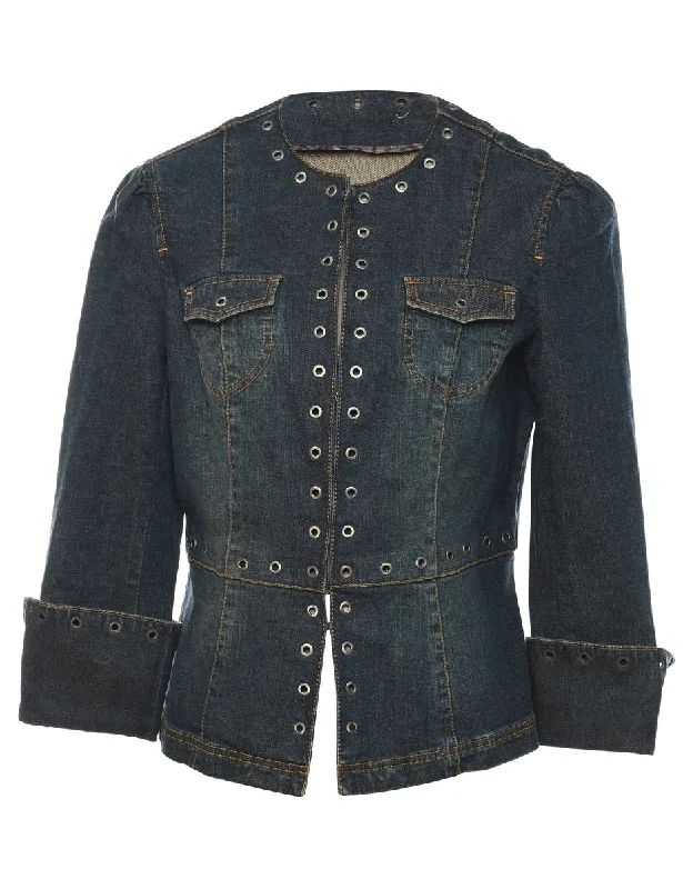 Y2K Faded Wash Denim Jacket - M Hoodie Zip-Up Jacket Button-Up Jacket