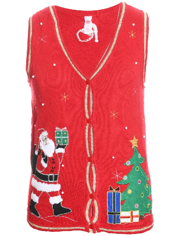 Santa Claus Christmas Sweater Vest - S Slim Fit Regular Fit Oversized