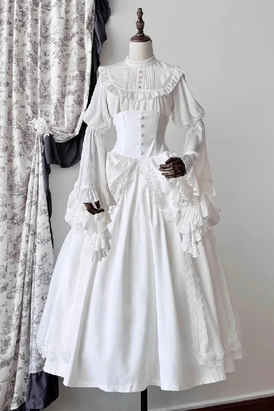 White [Sleepwalking] Long Hime Sleeves Stitching Lace Plus Size Gothic Elegant Lolita Skirt Set wool skirt warm
