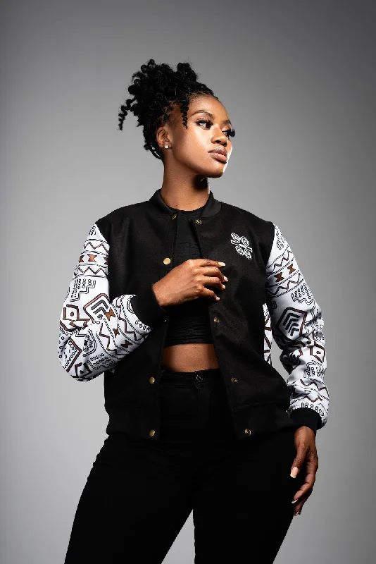 Ladies - Mudcloth Varsity Jacket (WHT) Fleece Fabric Down Fabric Feather Fabric