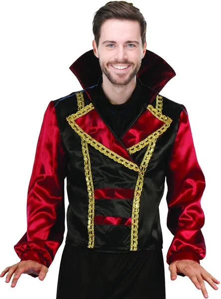 Circus Ringmaster Mens Deluxe Costume Jacket Front Pockets Side Pockets Patch Pockets