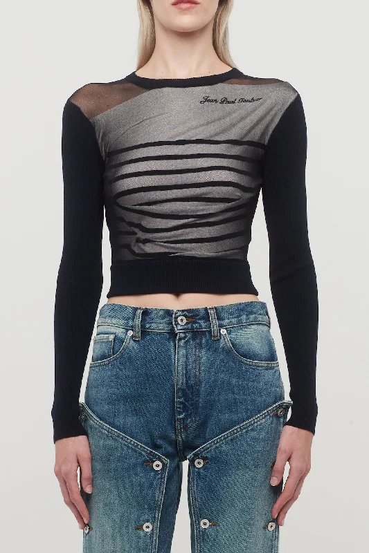 Jean Paul Gaultier Boat Neck Fitted Sweater Contrasted Mariniere Elasticated Padded Insulated