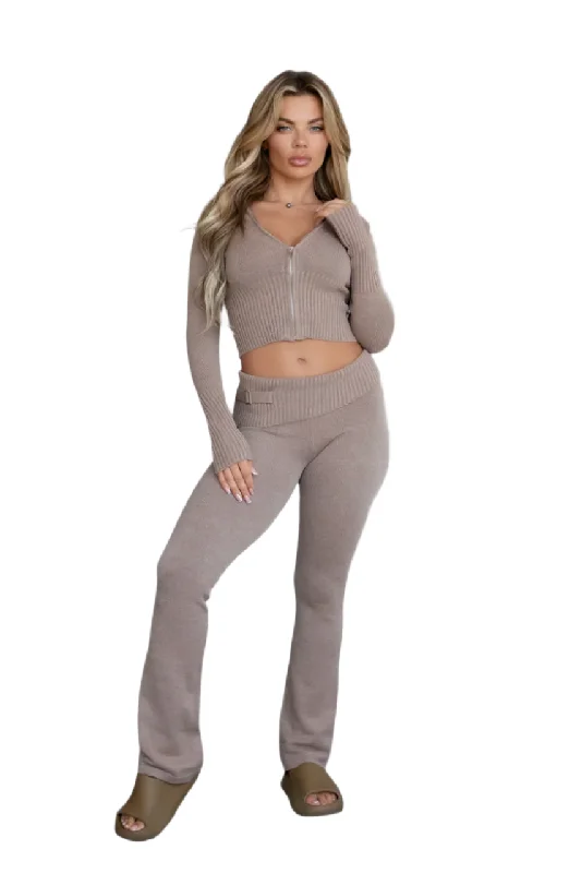 TIC TOC - "COZEE" Sweater Knit Two Piece Set - Wheat Terry Blend Velvet Blend Canvas Blend