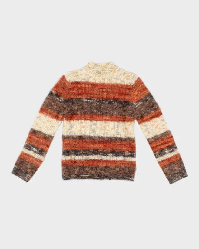 Womens Orange Stripped Knit Mohair Sweater - S Terry Blend Velvet Blend Canvas Blend Womens Orange Stripped Knit Mohair Sweater - S Terry Blend Velvet Blend Canvas Blend