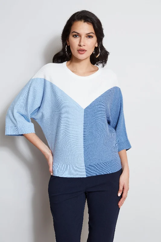 T-Tahari Short Sleeve Color Blocked Sweater Collared Crew Neck Turtle Neck