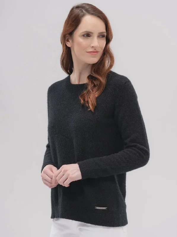 MM Relaxed Sweater in Jet Striped Floral Plaid