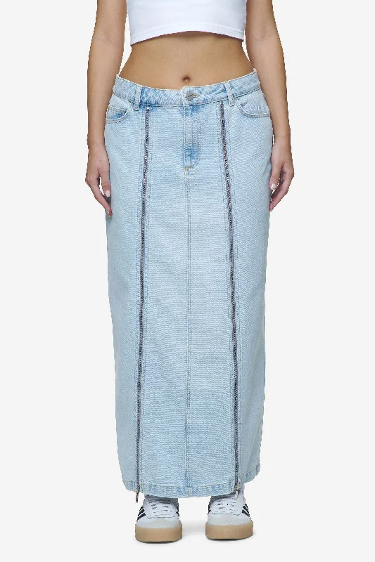 Aya Denim Midi Zip Skirt Washed Light Blue linen skirt airy