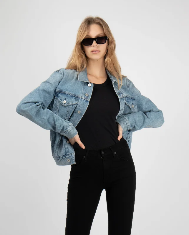 CLASSIC DENIM JACKET / SONNIE A-Line Jacket Boat Neck Shawl Collar