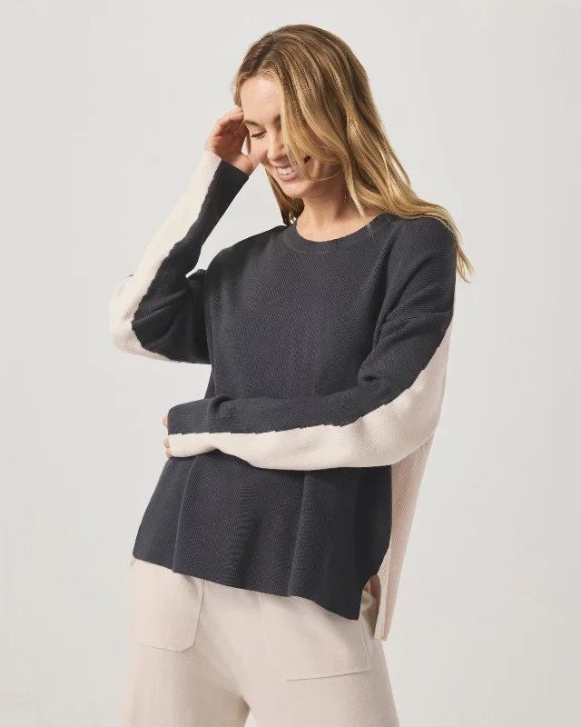 Veronica Two-Tone Sweater Zippered Buttoned Snapped