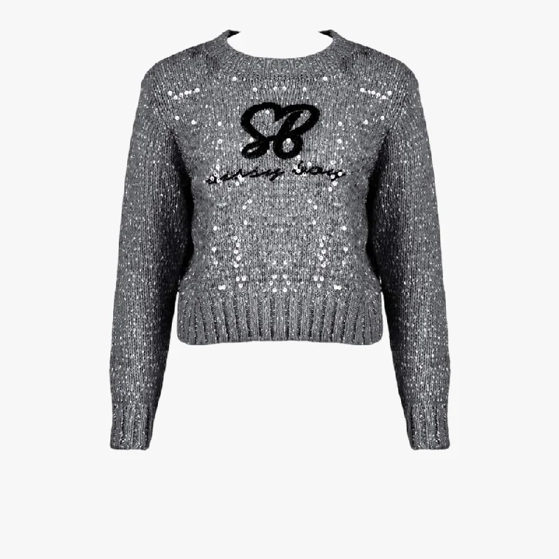 Sissy Boy Womens Sequin Knit Logo Sweater Grey Mel Open Front Closed Front Wrap Front Sissy Boy Womens Sequin Knit Logo Sweater Grey Mel Open Front Closed Front Wrap Front