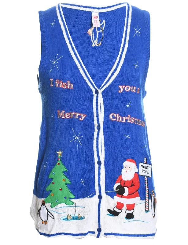 Santa Claus Christmas Sweater Vest - S Cable Knit Ribbed Knit Lace Knit