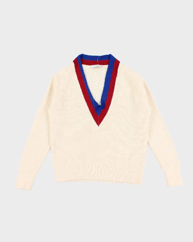 Vintage Woman's Sandro Cream V- Neck Sweater - S/M Sweater Knitwear Pullover