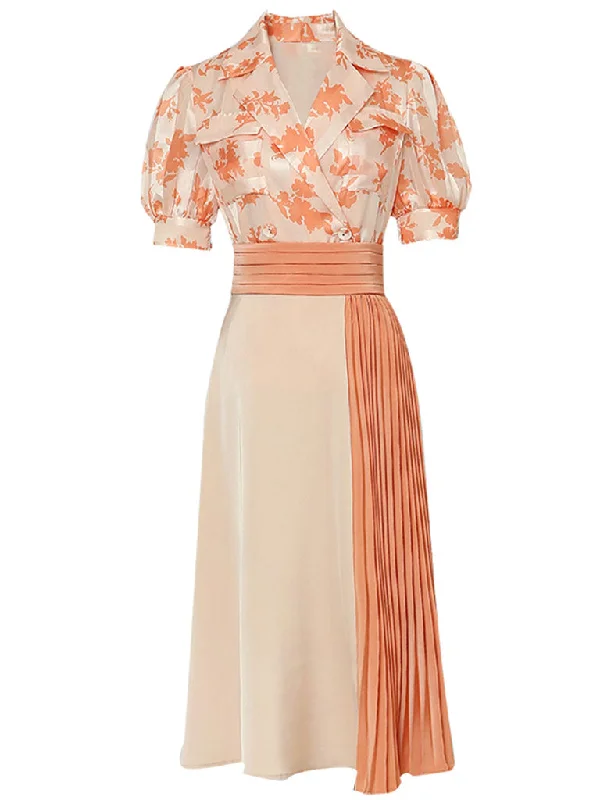 2PS Orange Puff Short Sleeve Top And High Waist Pleated Splicing Large Swing Skirt Set silk skirt sleek 2PS Orange Puff Short Sleeve Top And High Waist Pleated Splicing Large Swing Skirt Set silk skirt sleek