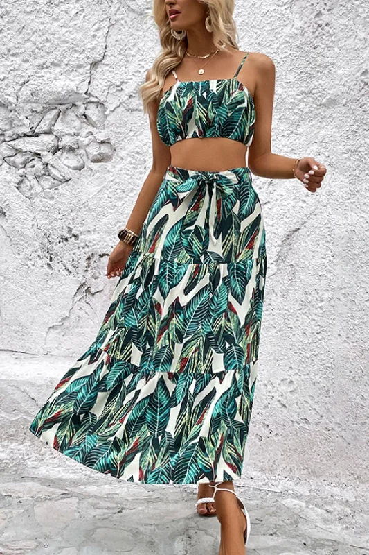 Botanical Print Cami and Tiered Skirt Set leather skirt sleek