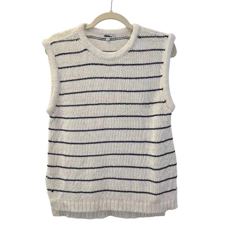 NWT Madewell Striped Melina Puff Trim Sleeveless Sweater Top Size Medium Neon Metallic Matte