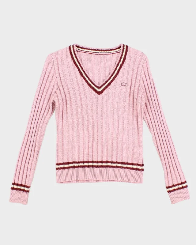 Vintage Women's Pink V- Neck Knit sweater - S Lightweight Heavyweight Midweight