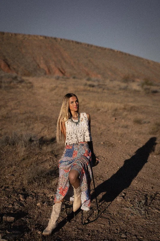Bradyn Patchwork Print Skirt in Orange elastic waist skirt