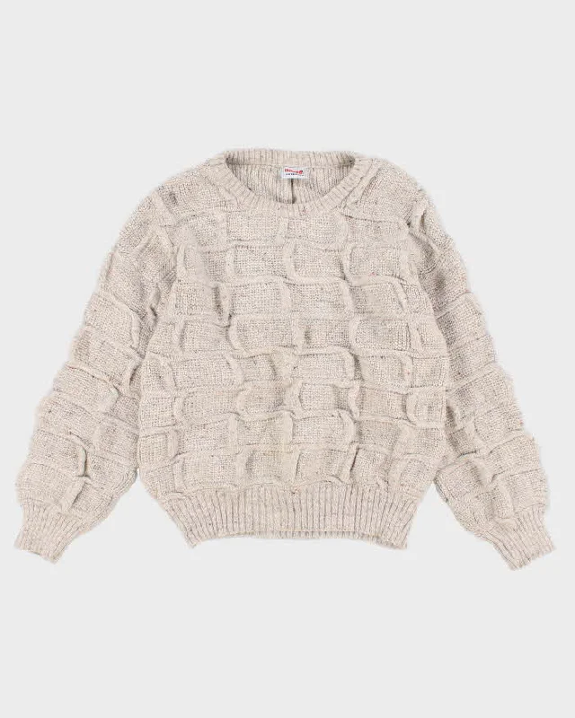 Vintage Womens Cream Chunky Knit Sweater - L Mesh Blend Leather Blend Suede Blend